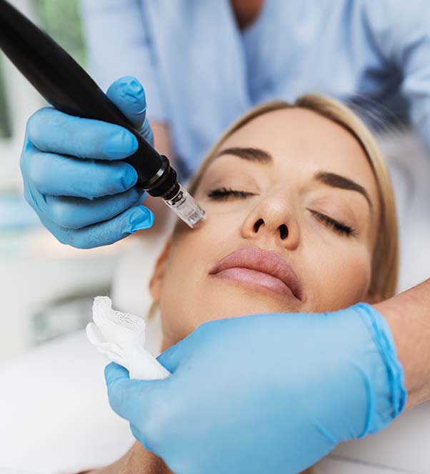 Close up of a woman receiving microneedling procedure